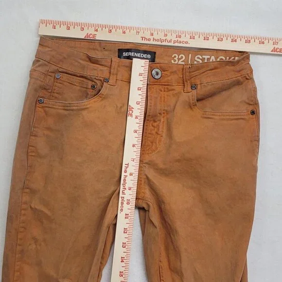 Serenede Stacked Orange Grunge Flare Pants | Men’s 32x34 | Y2K Streetwear Retro - Picture 7 of 8